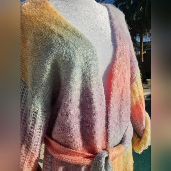 NEW Shein Hand Knit Cardigan Colorful Pastel Multicolor Rainbow Size S Cozy - Picture 4 of 10